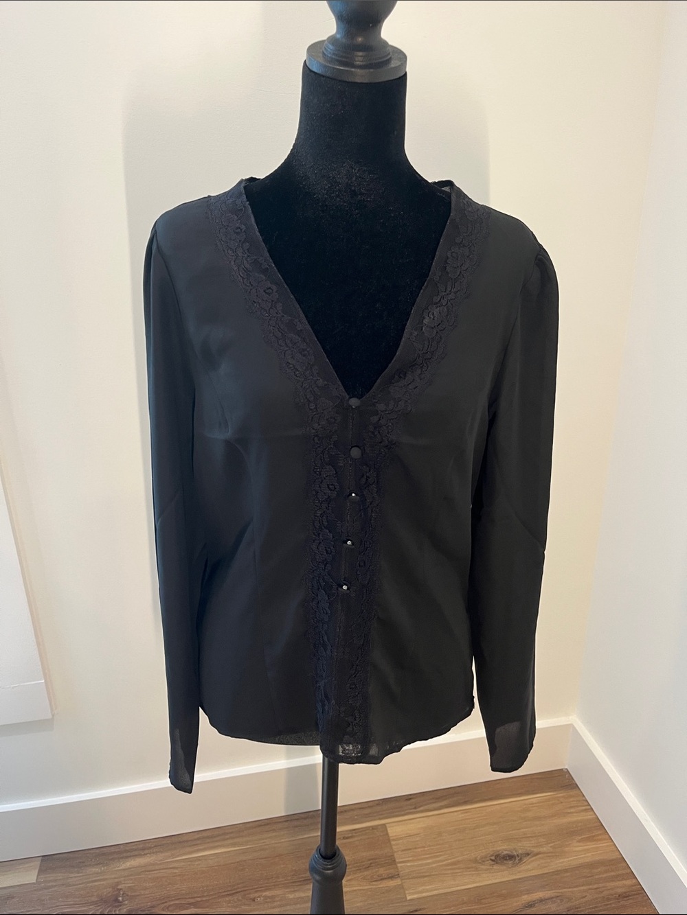 T.J.Maxx Black Lace-Trim Button Down Blouse